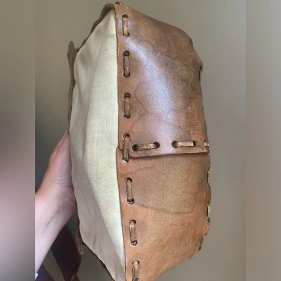 Leather vintage 70’s purse handtooled bag crossbody canvas hippie boho western - Picture 7 of 10